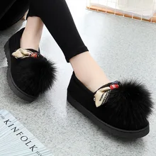 Модные зимние женские лоферы на меху с круглым носком; Теплая обувь на плоской подошве из флока без застежки с бантом-бабочкой; однотонная Повседневная Женская обувь в сдержанном стиле