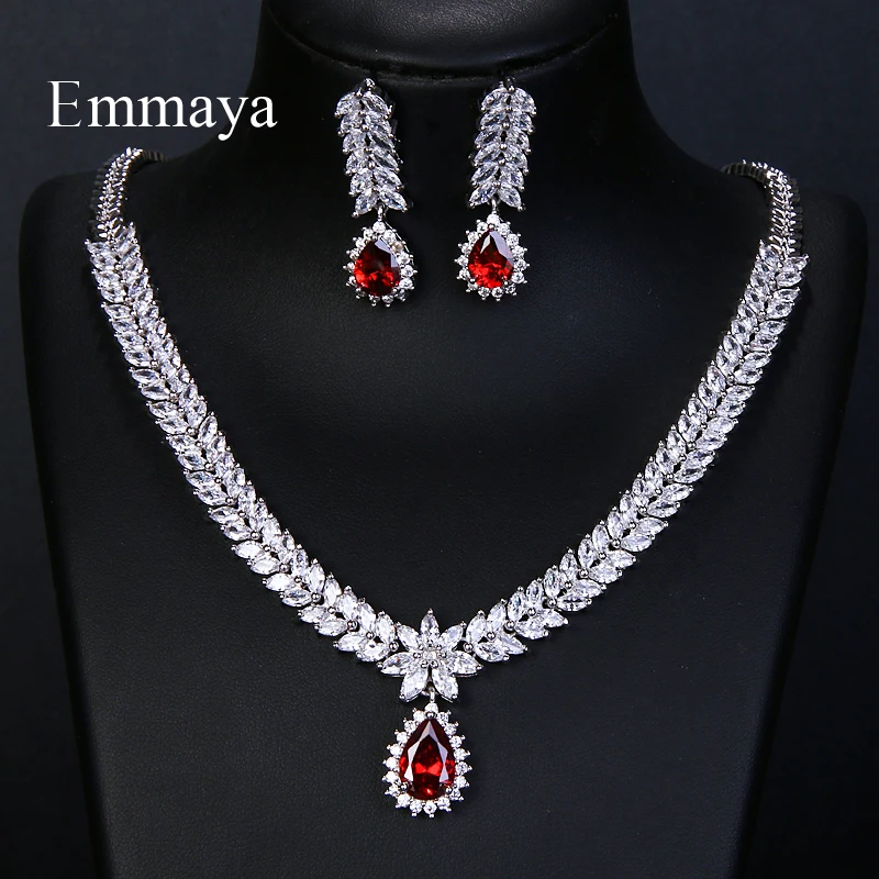 Emmaya Luxury AAA Cubic Zircon 4 Colors Water Drop Wedding Earrings Necklace For Women Bridal Jewelry Sets Party Accessories bridal jewelry sets crystal jewelry sets