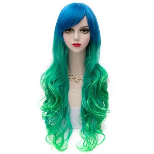 

Cosplay Wig Sidewept Bangs Long Airy Curly Hair Two-Tone Costume Party Wigs