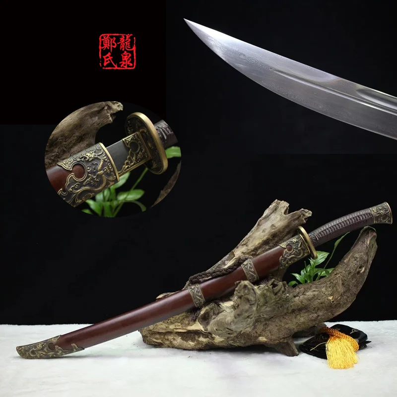 Real Chinese Sword Damascus Steel Antique Bronze Qing Dao Metal Craft Home Decoration Martial Art Supply