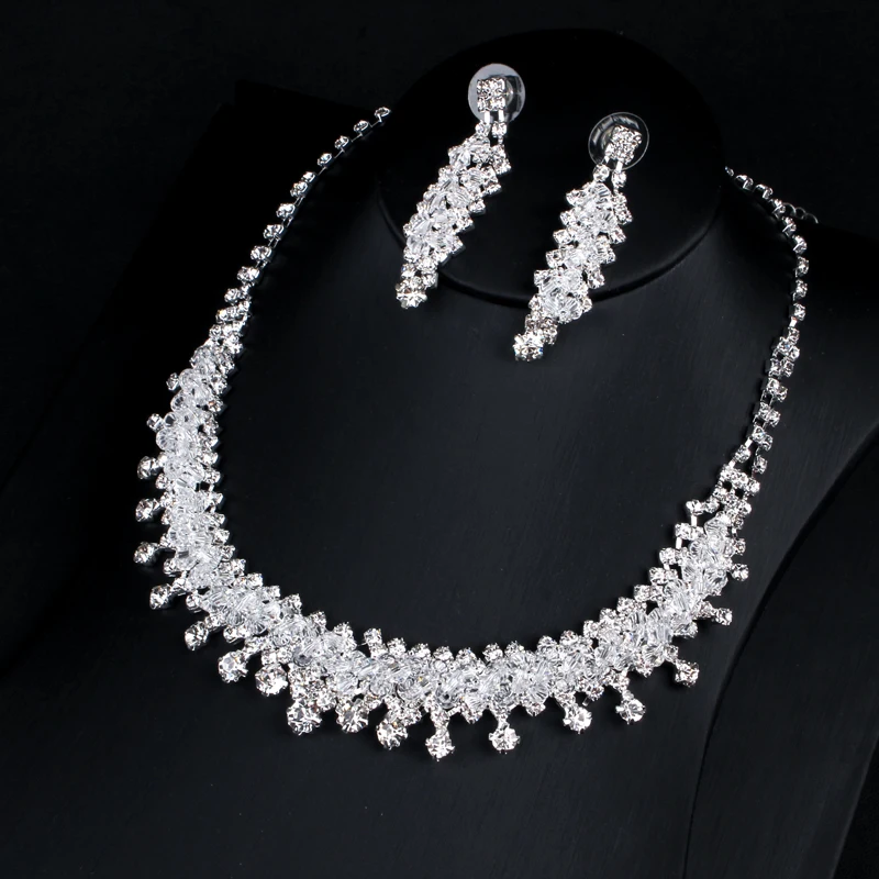 Rhinestones Necklace Earrings Jewelry Sets for Bridal Wedding Party (2)
