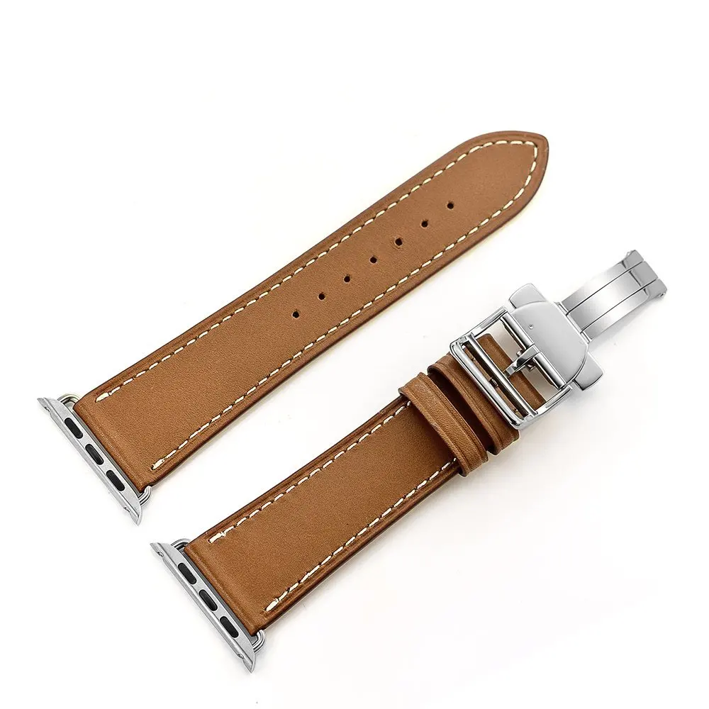 Ремешок из натуральной кожи для Apple Watch 44 мм Double Tour 42 мм 40 мм для iwatch Series 5 4 3 2 кожаный ремешок 38 мм женский браслет - Цвет ремешка: Brown