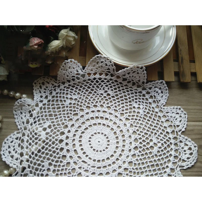 1 шт. 30 см белый круглый ручной работы хлопок крючком кружева Doily Doilies столовые приборы домашний кофе магазин стол столовые приборы