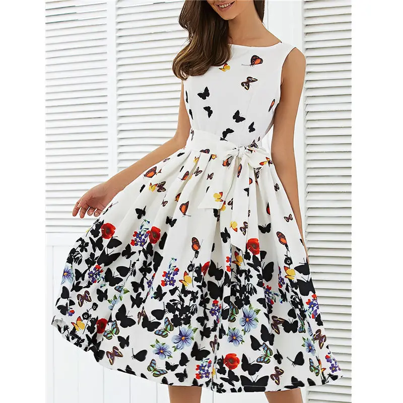 

New fashion women's retro floral pleated autumn dress summer retro dress party dress -A91