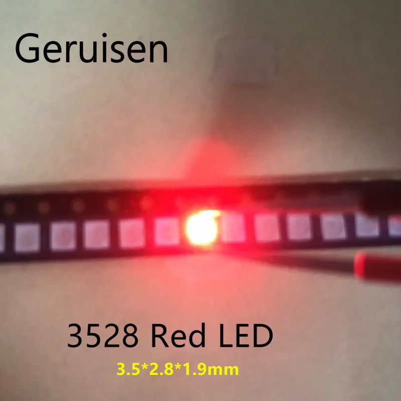 

12-20LM 2835 Red SMD LED 0.2W high bright light emitting diode chip leds 620-625NM PLCC-2 60Ma SMD/SMT 3528 Red 100PCS