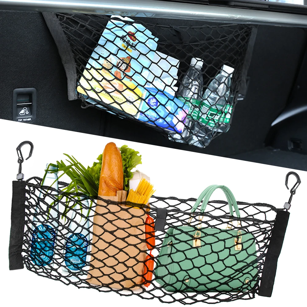 

Car Styling ,Nylon Cargo Net Stretch Luggage Net Rear Baggage Trunk Fixed Net 2 Hooks Car Trunk Luggage String Bag ,85 x 23 cm