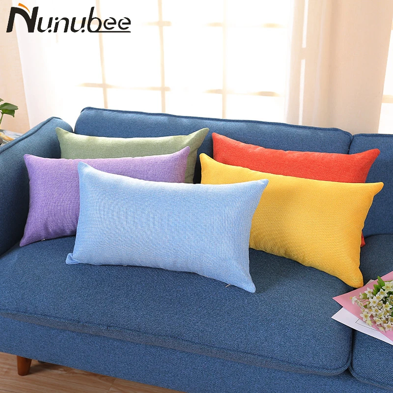 Nunubee Simple Pure Color Rectangle Cushion Cover Cotton Linen Plain