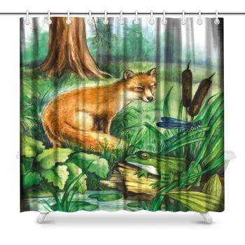

Fox, Frog, Swamp, Forest Bathroom Shower Curtain Accessories, 72 Inches Extra Long