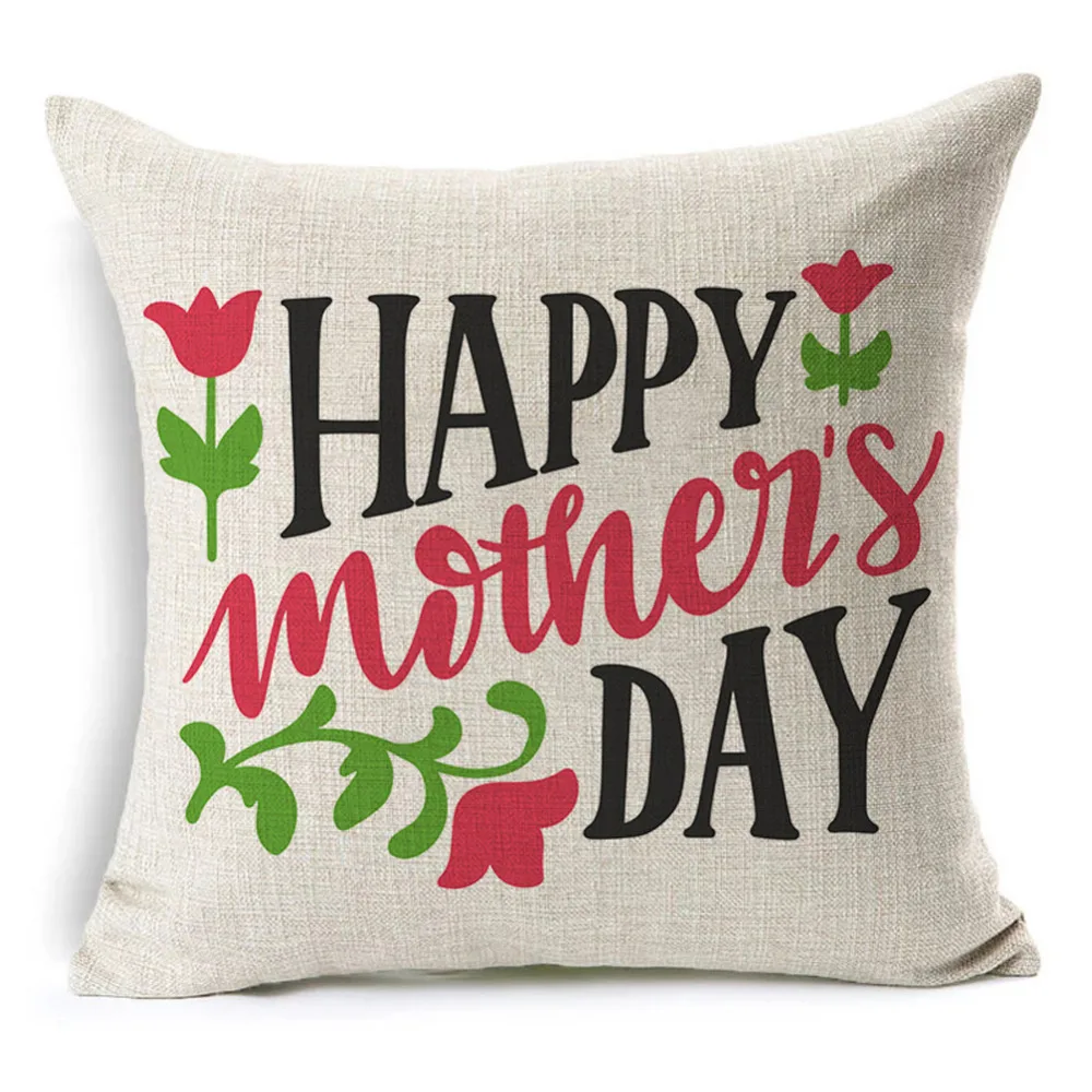 

Happy Mother's Day Letter Pattern Cotton Linen Cushion Cover Pillowcase Quote Waist Throw Pillow Cover for Sofa Home Decor