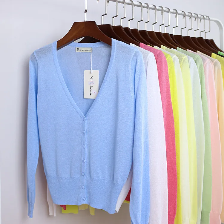 حجم M-XL المرأة الخامس الرقبة محبوك عارضة فضفاض كاملة كم البلوزات بالأزرار سيدة الحياكة أبلى