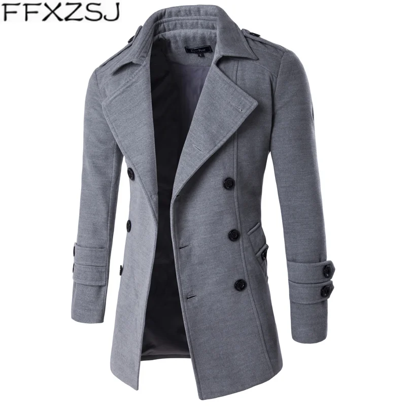 FFXZSJ Brand Men's winter 2019 lapel casual overcoat long double-breasted trench coat FFXZSJ Brand Men's winter 2019 lapel casual overcoat long double-breasted trench coat