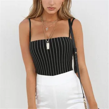 

Women Summer Leotard Jumpsuit New Striped Printed Bodycon Sleeveless Romper Fashionable Sexy Black Color Playsuit Slim Hot Sale