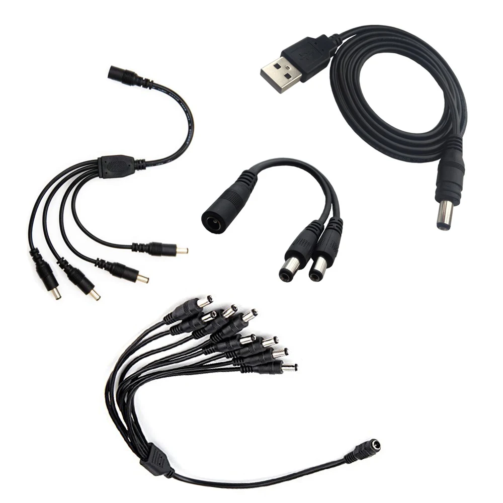 

5.5*2.1mm DC Power Plug Connector 1 Female to 2 5 8 Male way Splitter LED Strip Wire Cable For SMD 5050 3528 Single Color Strip