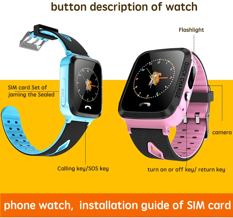AJ05 Children's smart watch 1.44 inch color screen GPS call positioning chat photo remote card intercom student phone watch