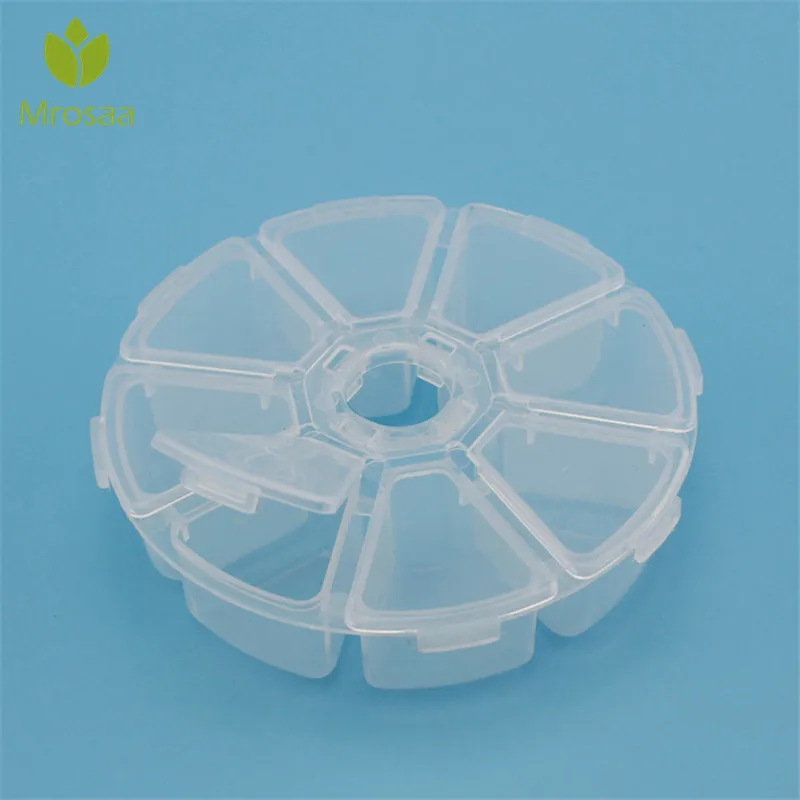 

Transparent Boxes Mini 8 Grids Rhinestone Gems Plastic Box Round Storage Box Case Jewelry Bead Makeup Clear organizator Gift