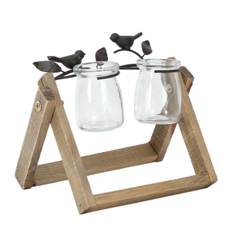 2018 New Year Creative Glass Vase Tabletop Iron Holder Flower Vase