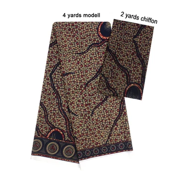 

2 Pcs Set 4 Yards African Ankara Prints Modell Material & 2 Yards Chiffon Ankara Chiffon Fabric YBXM-91