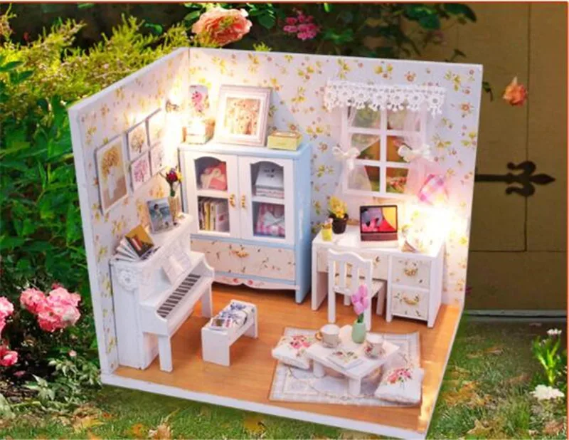Mid Лето комната деревянный кукольный дом мебель Diy Дом собрать 3D миниатюрный кукольный домик наборы игрушки для детей подарок на день рождения