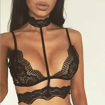 

Women's Halter Sexy Push Up Bra Lace Bustier Adjustable Bustier Sheer Top Seamless Bralette Transparent Sexy Lingerie Underwear
