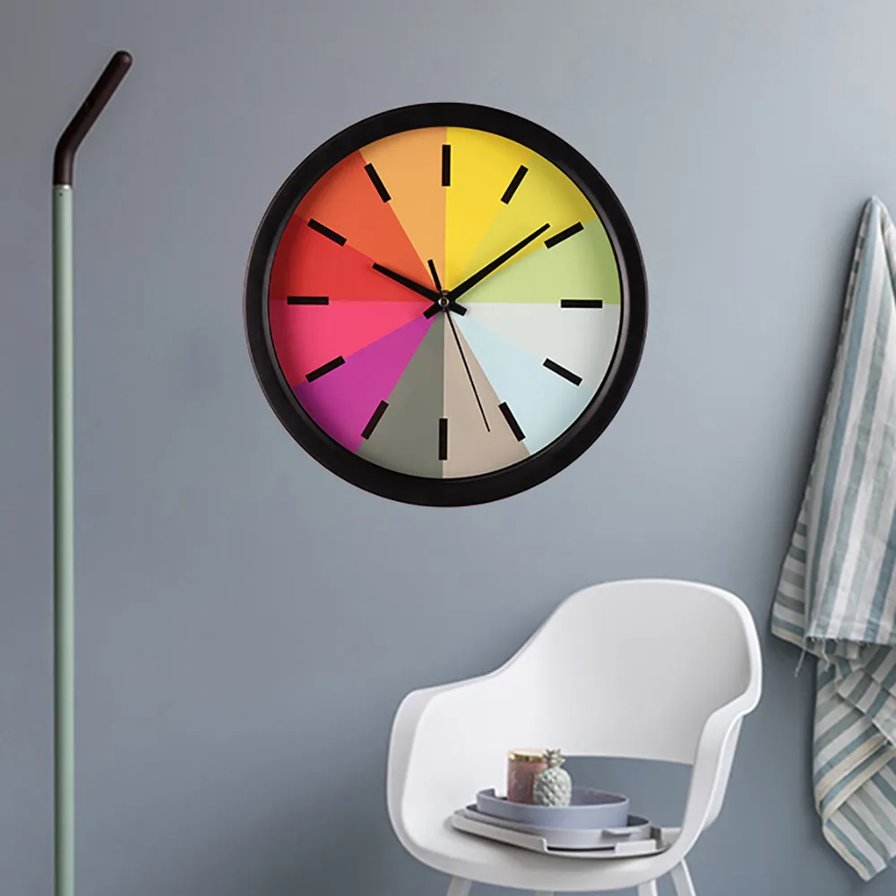 1pc Fashion Silent Sweep Rainbow Round Wall Clock Home Kitchen Office