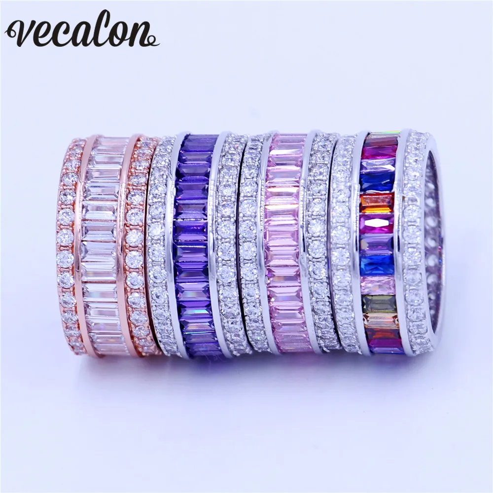 

Vecalon 4 colors Women Birthstone Jewelry ring 15ct 5A Zircon Cz 925 Sterling silver Engagement wedding Band ring for women men