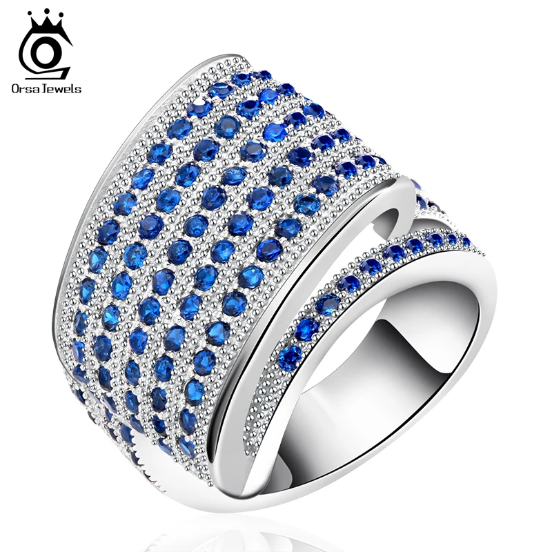 ORSA JEWELS Luxury Fashion Eco-Friendly Bridal Ring for Women Rings with Blue Micro Austrian Cubic Zirconia Wedding Jewelry OR91