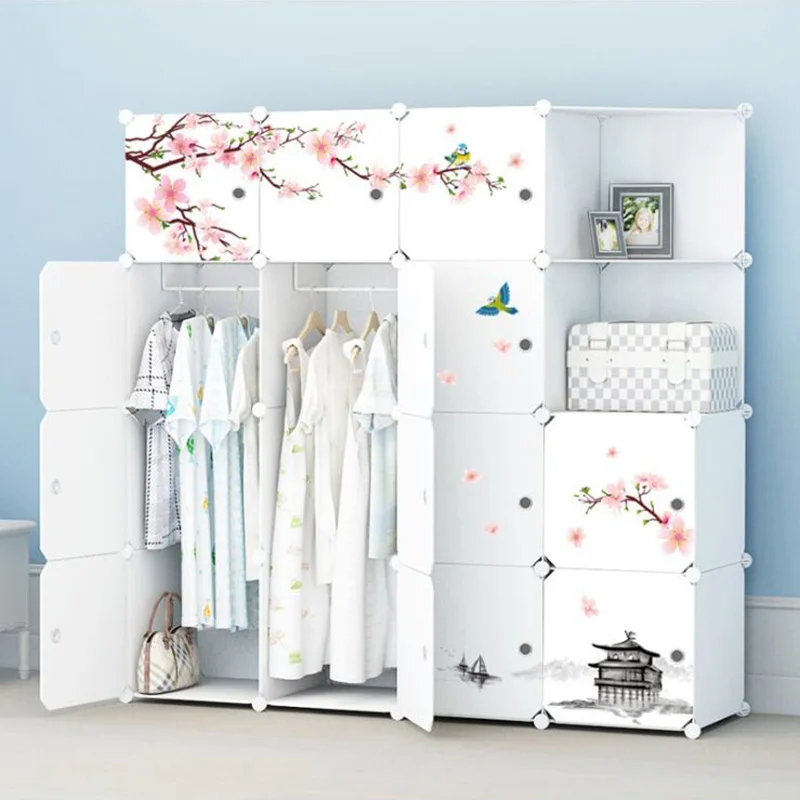2019 простой портативный шкаф сборки пластик складной шкаф для одежды шкафчик для спальни Экономия пространства с деко Стикеры