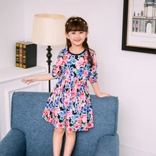 Осеннее платье с длинными рукавами для маленьких девочек детское хлопковое платье принцессы с принтом розы для девочек детская одежда, LH615