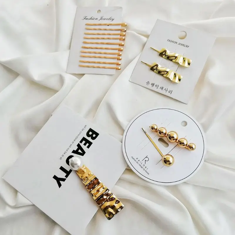 

Minimalist Metallic Gold One Word Hairpins Wavy Texture Women Side Bangs Hair Clip Creative Vintage Round Ball Jewelry Barrettes