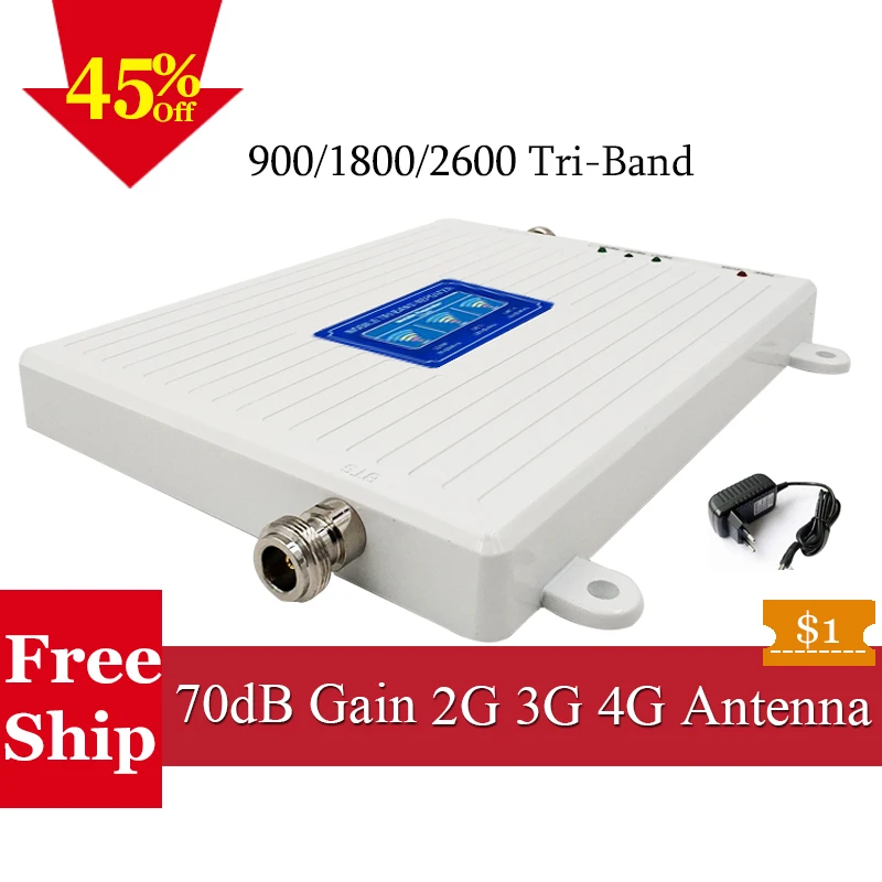 Мобильный GSM усилитель сотовой связи 900 LTE 1800 FDD 2600 трехдиапазонный повторитель