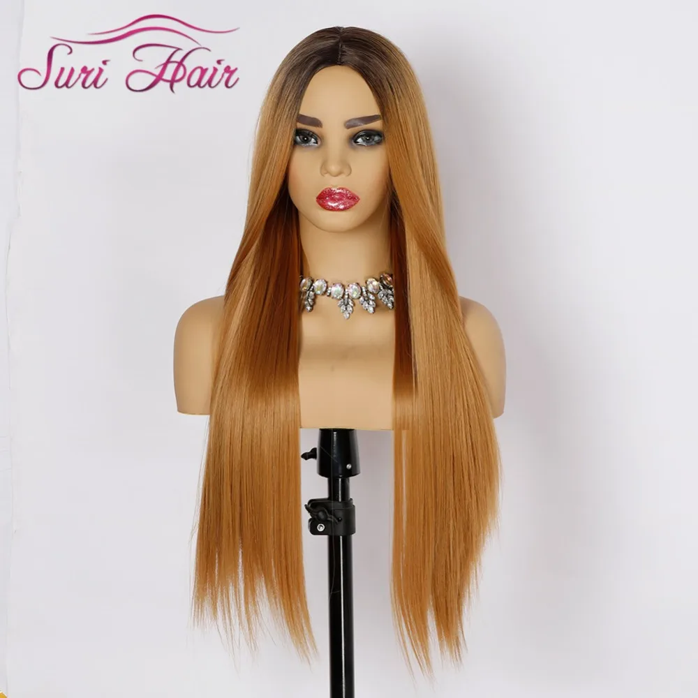 

Suri Hair Synthetic hair wigs for women Two Tone Wigs cosplay Long Straight hair Heat Resistant Ombre dark blonde black root