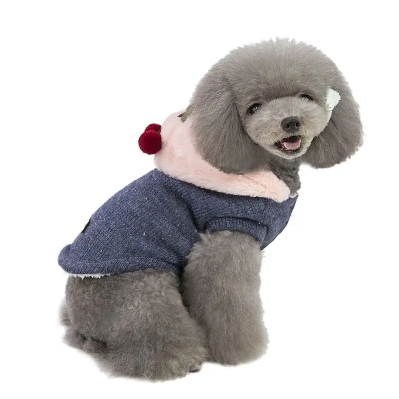 Собака свитер зимняя одежда для собак пальто с капюшоном милый Вишневый ПЭТ Костюмы пуделя Bichon щенок собака костюм, толстовка, комплект