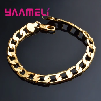 

Factory Price Unisex Fashion Cool High Quality Gold Flat Chain Width 6mm/8mm/10mm/12mm Bracelet For Women Men Couple Jewelry