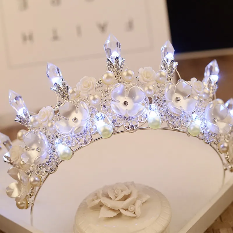 Модная светящаяся Хрустальная корона свадебные цветочные короны со