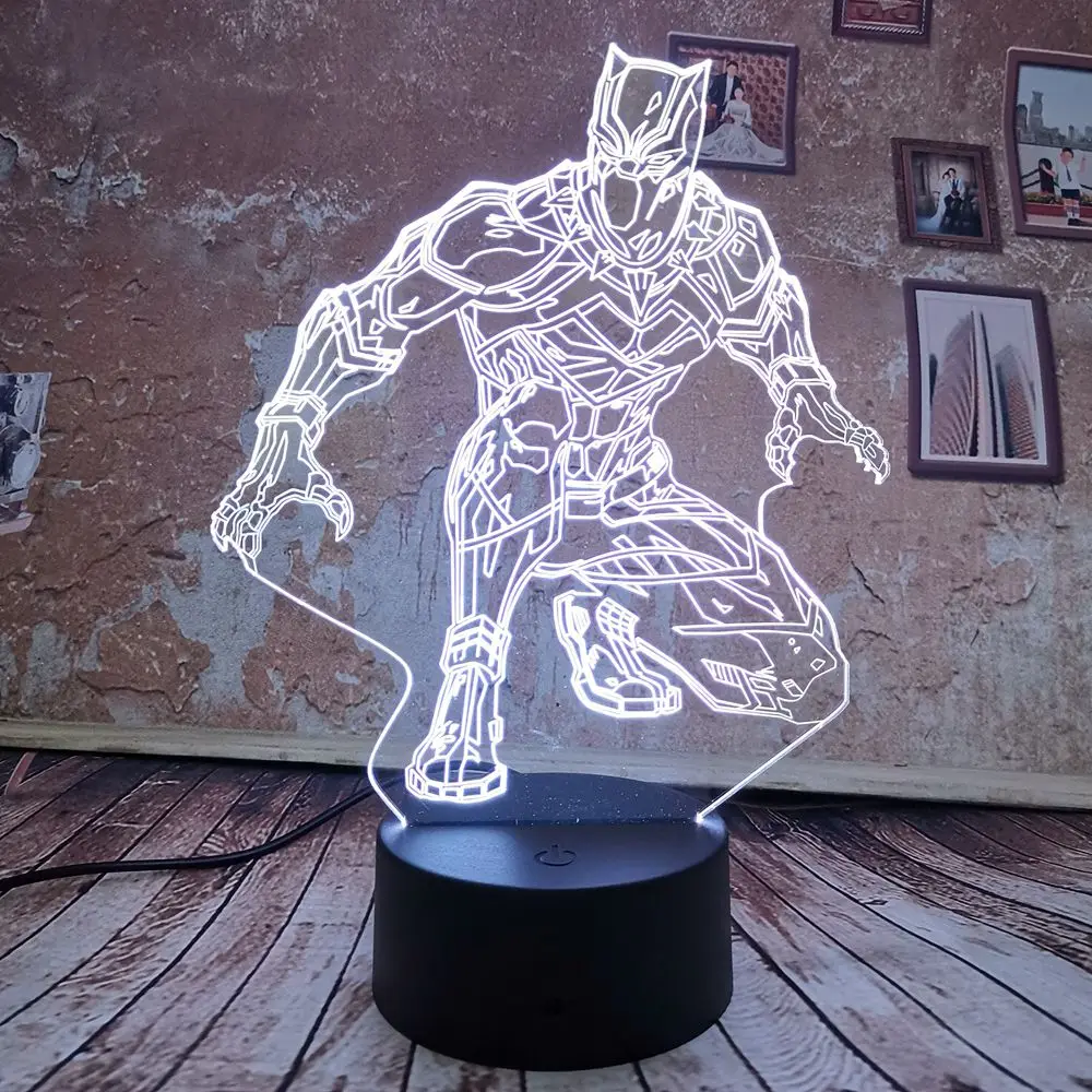 Новый крутой 3D светодиодный светильник Marvel Black Panther Touch ночник 7 цветов градиент USB