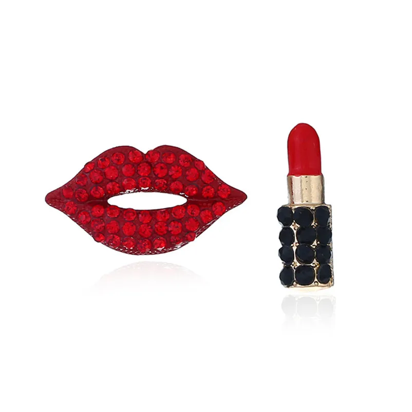 2018 Fashion earrings for women sexy red lips lipstick earrings Asymmetrical Rhinestone Jewelry Brincos Bijoux Femme J11#N (3)