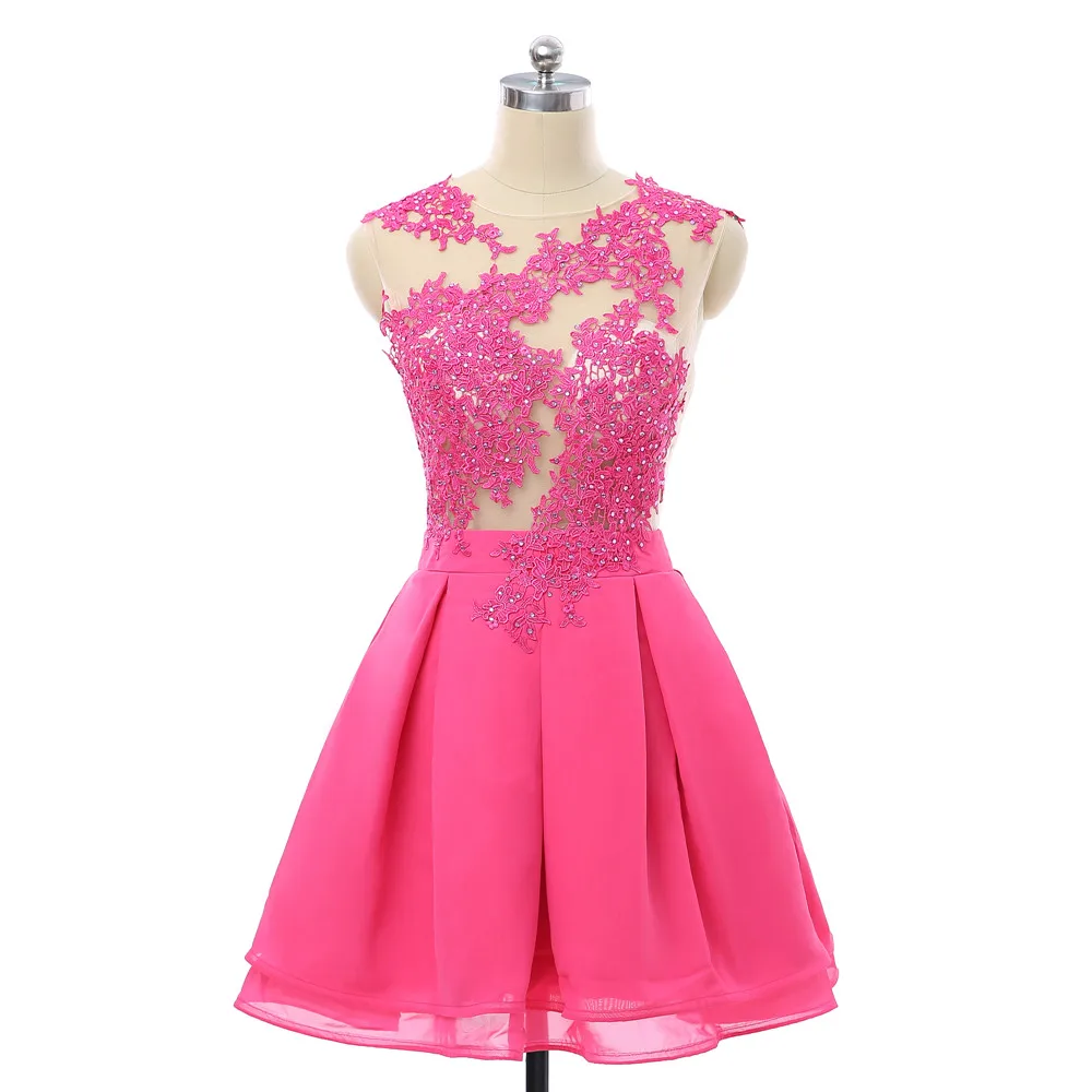 Фуксия 2019 Homecoming платья A-Line cap Sleeves Короткие мини-прозрачные кружева бисером с открытой спиной Элегантные коктейльные платья