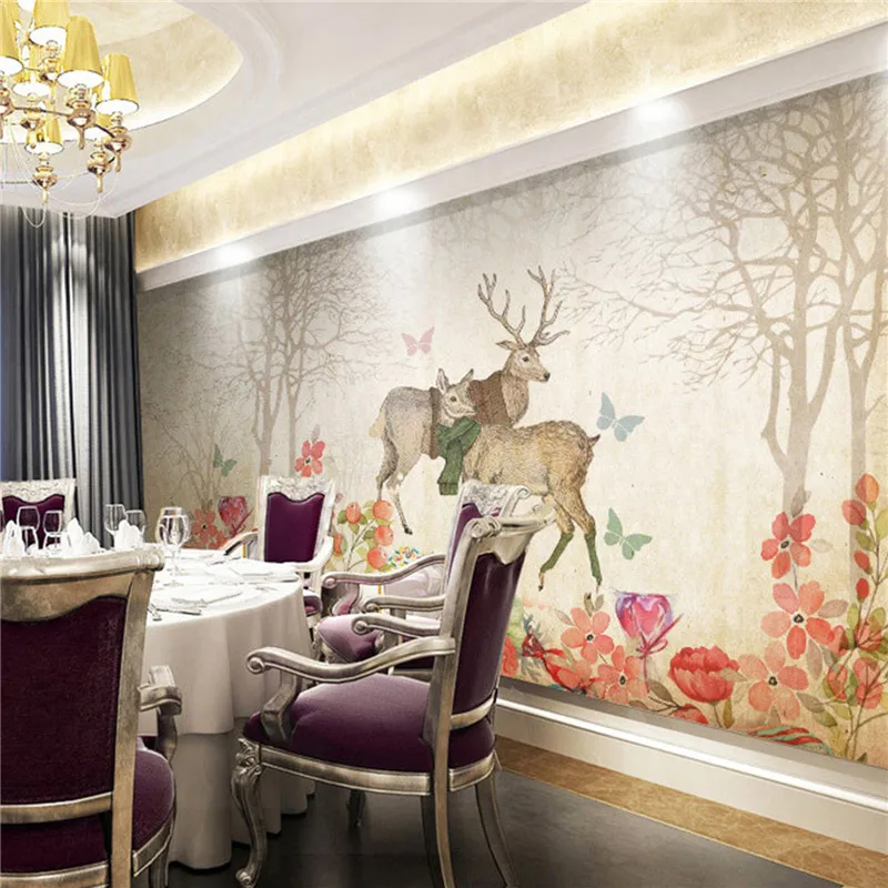 

Forest elk American retro style TV backdrop TV background wallpaper living room bedroom wall paper murals
