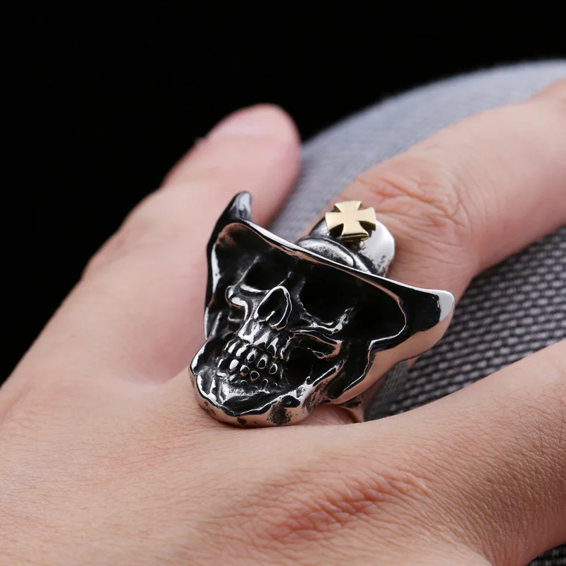 Beier new store 316L Stainless Steel ring top quality gold Cross hat skull ring fashion Jewelry BR8-429