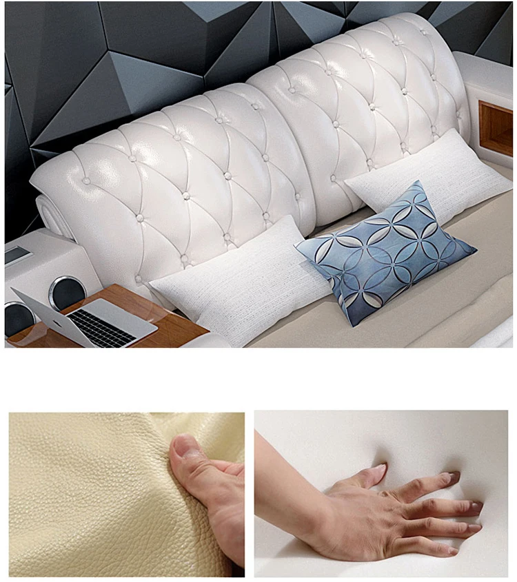 Двуспальная мягкая кровать 1,8 м, Современная Минималистичная многофункциональная кровать с умным массажем