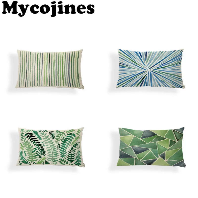 

30*50cm Rectangle Cushion Cover Nordic Colorul Geometry Blue and Green Striped Feather Home Office Outdoor Decorate Pillow Case