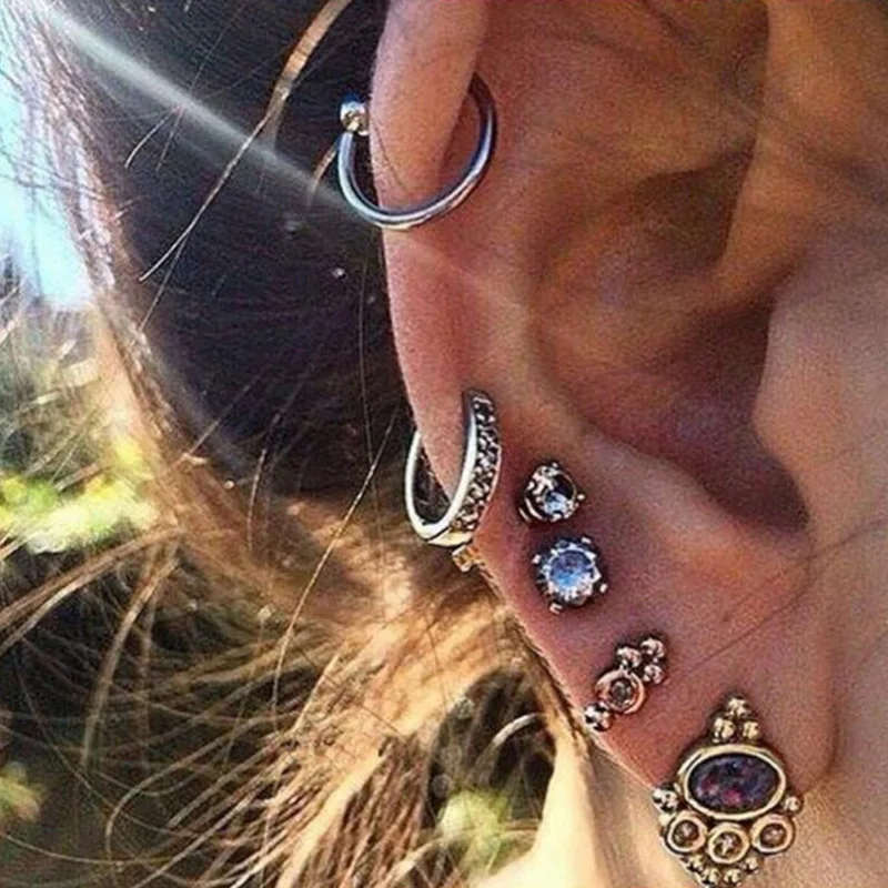 

Bohemia Silver Color 6ps Stud Earrings Set Flower Crystal Retro Earrings For Women Charm Star Stud Earing Brincos Jewelry Bijoux