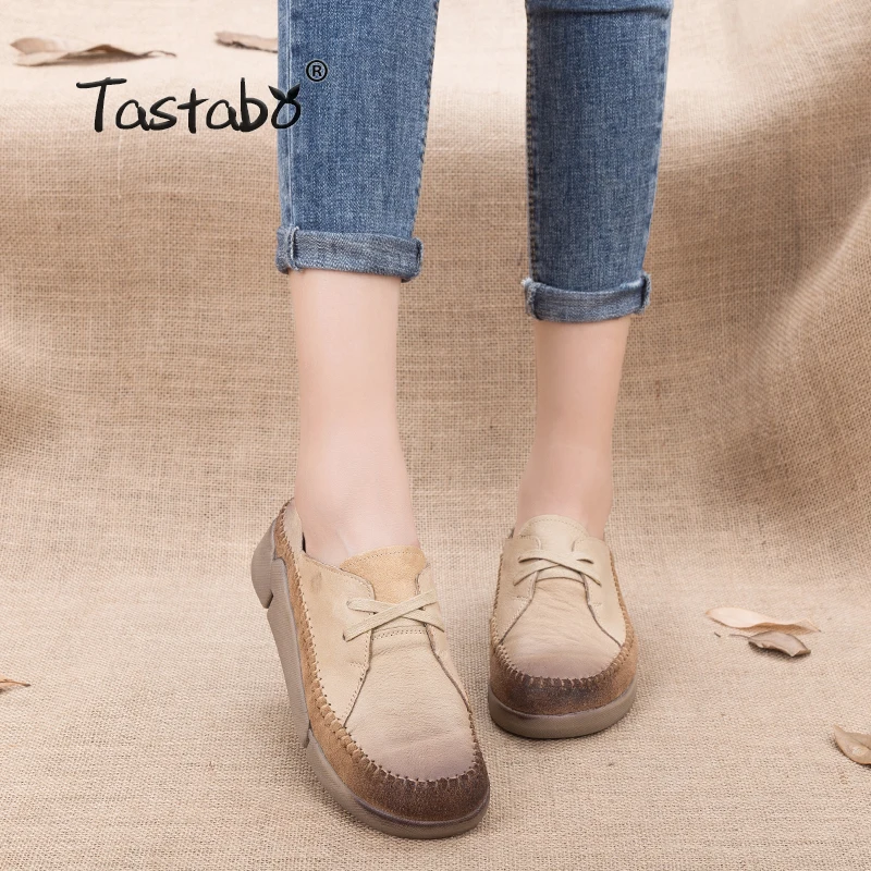 

Tastabo Woman Loafer flats Handmade Shoes Genuine Leather Flat Lace-up Women Shoes Casual