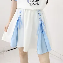 Япония Лолита Темно летучая мышь для девочек Студенческая Униформа-матроска Косплэй ушко ленты на шнуровке Kawaii Лук Высокая Талия плиссированная мини-юбка в Корейском стиле