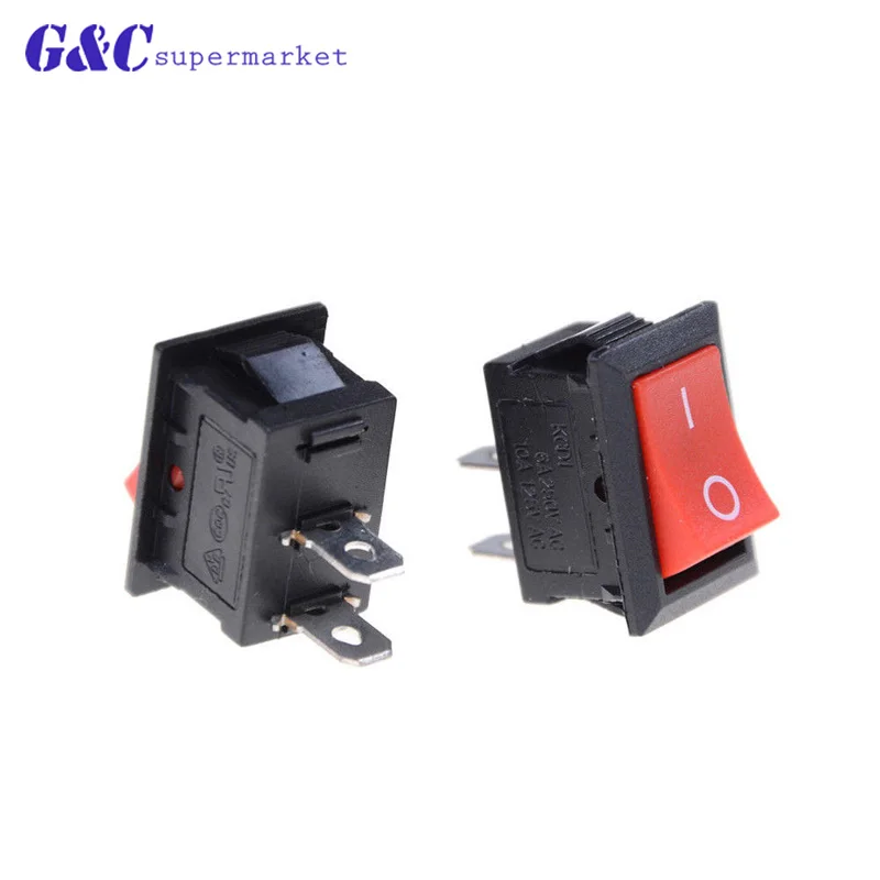 5pcs KCD1-101 AC 6A 250V 2 Pin ON/OFF I/O SPST Snap in Mini Red Button Boat Rocker Switch 15*21MM