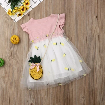 

2019 Pineapple Clothes Round Neck Princess Tulle Tutu Sundress Bag Costume Clothing Sweet Summer Toddler Kids Baby Girl Dress
