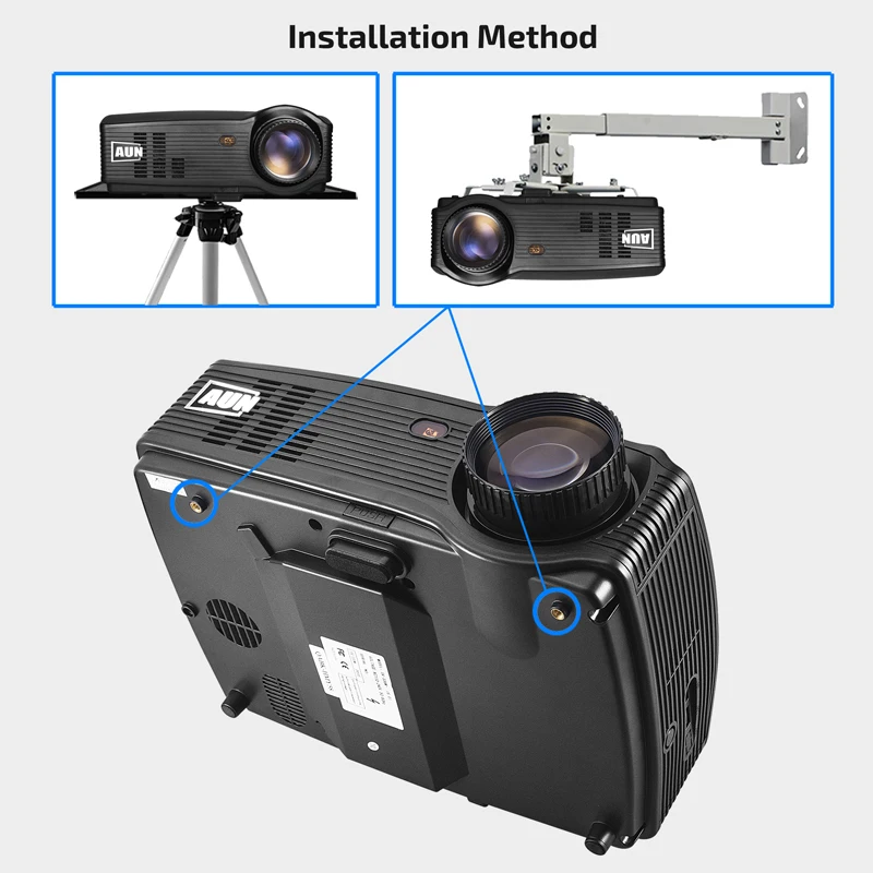 AUN HD Projector PH10, 3500 Lumen LED Beamer, (Optional Android 6.0 Projector, Bluetooth WIFI) Full HD Video Multimedia LCD TV