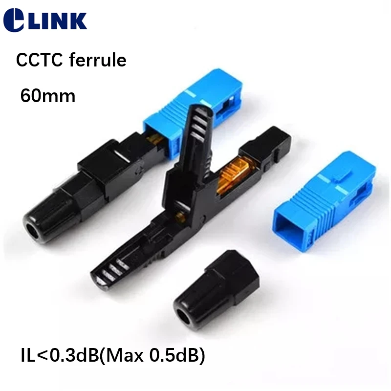 100pcs FTTH SC fast connector TOP ferrule IL 0.3dB(0.5db Max) SM Quick Cold Assembly field optic fibre connector ELINK factory