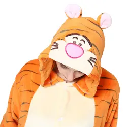 С капюшоном фланелевые пижамные комплекты унисекс Кигуруми для пижамы для взрослых Для женщин стежка костюм тигра Pokemon комбинезон Для