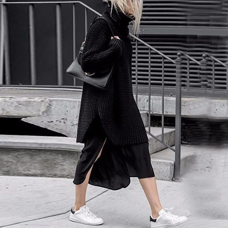 Najtaniej TWOTWINSTYLE sweter z dziurami dla kobiet sweter z golfem z długim rękawem Midi dzianinowy sweter 2019 wiosna gruby Casual odzież